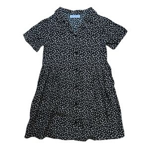 ZARA GIRLS BLACK FLORAL BUTTON FRONT DRESS SIZE 10